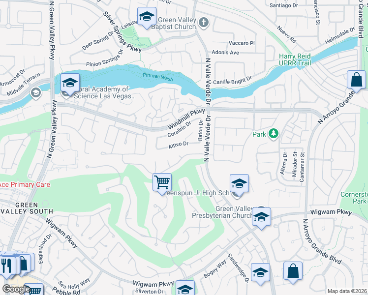 map of restaurants, bars, coffee shops, grocery stores, and more near 1917 Altivo Drive in Henderson