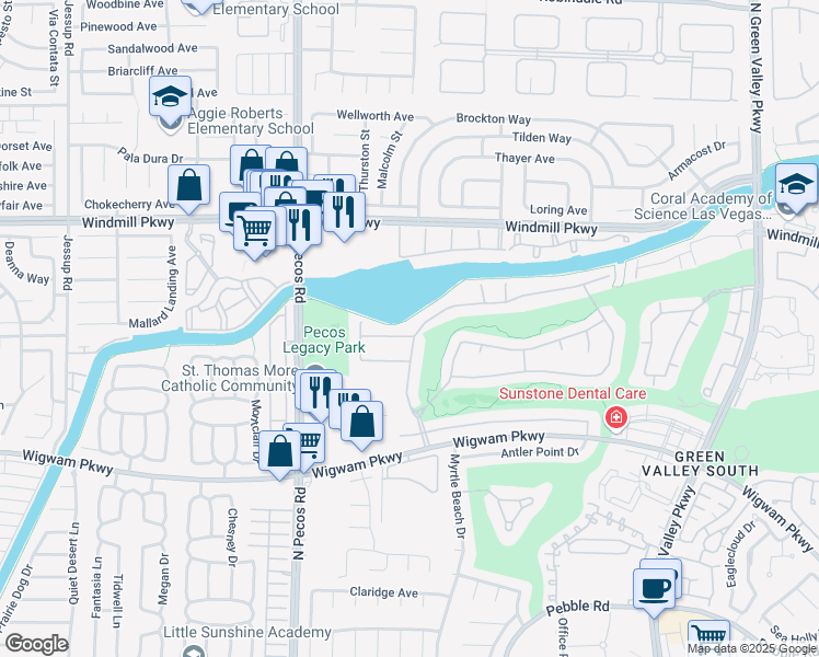 map of restaurants, bars, coffee shops, grocery stores, and more near 2506 Hacker Drive in Henderson