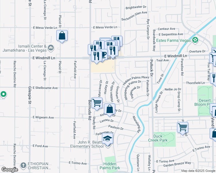 map of restaurants, bars, coffee shops, grocery stores, and more near 8302 Huxley Street in Las Vegas