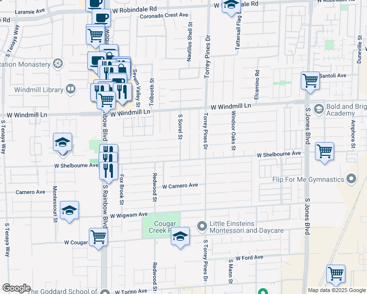map of restaurants, bars, coffee shops, grocery stores, and more near 8221 Dover Canyon Court in Las Vegas