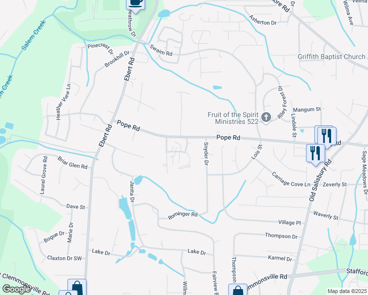 map of restaurants, bars, coffee shops, grocery stores, and more near 4112 Moss Brook Drive in Winston-Salem