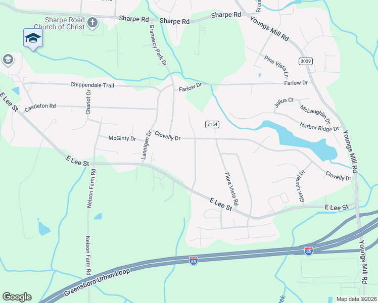 map of restaurants, bars, coffee shops, grocery stores, and more near 2303 Rothwood Acres Road in Greensboro