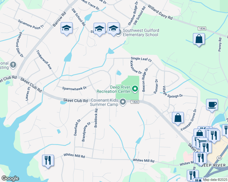 map of restaurants, bars, coffee shops, grocery stores, and more near 1515 Skeet Club Road in High Point