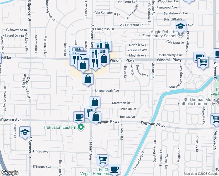 map of restaurants, bars, coffee shops, grocery stores, and more near 152 Sand Dune Court in Henderson