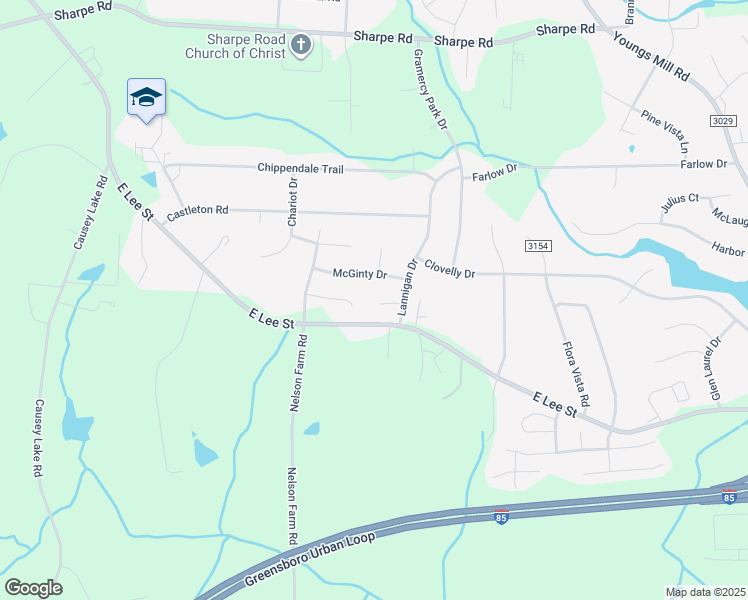 map of restaurants, bars, coffee shops, grocery stores, and more near 3701 Flatiron Court in Greensboro