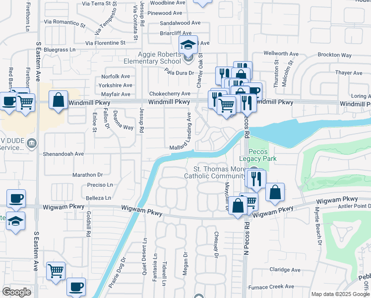 map of restaurants, bars, coffee shops, grocery stores, and more near 2707 Mallard Landing Avenue in Henderson