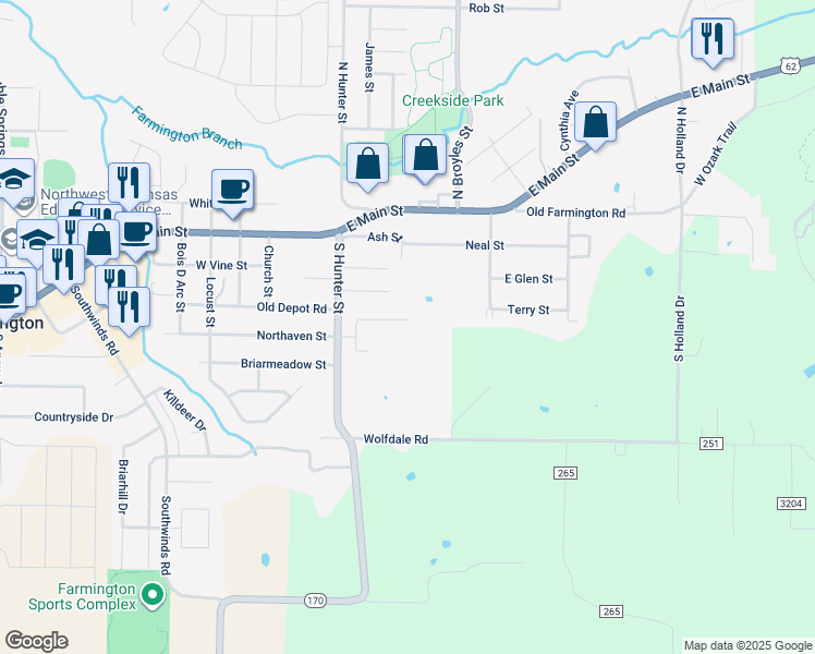 map of restaurants, bars, coffee shops, grocery stores, and more near 59 Terry St in Farmington