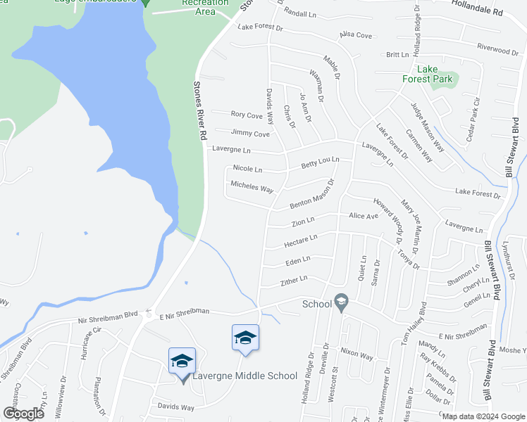 map of restaurants, bars, coffee shops, grocery stores, and more near 1366 Nicole Lane in La Vergne