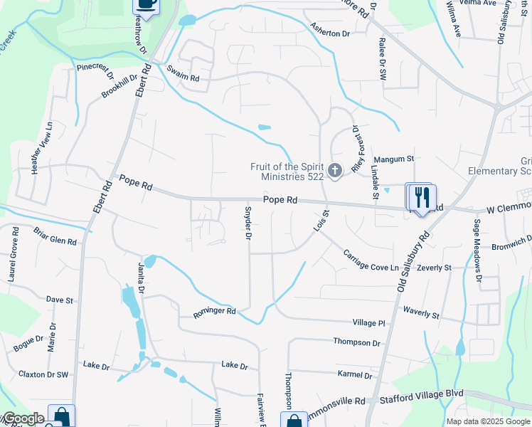 map of restaurants, bars, coffee shops, grocery stores, and more near 4008 Village Place in Winston-Salem