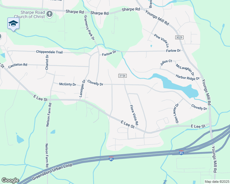 map of restaurants, bars, coffee shops, grocery stores, and more near 2303 Rothwood Acres Road in Greensboro