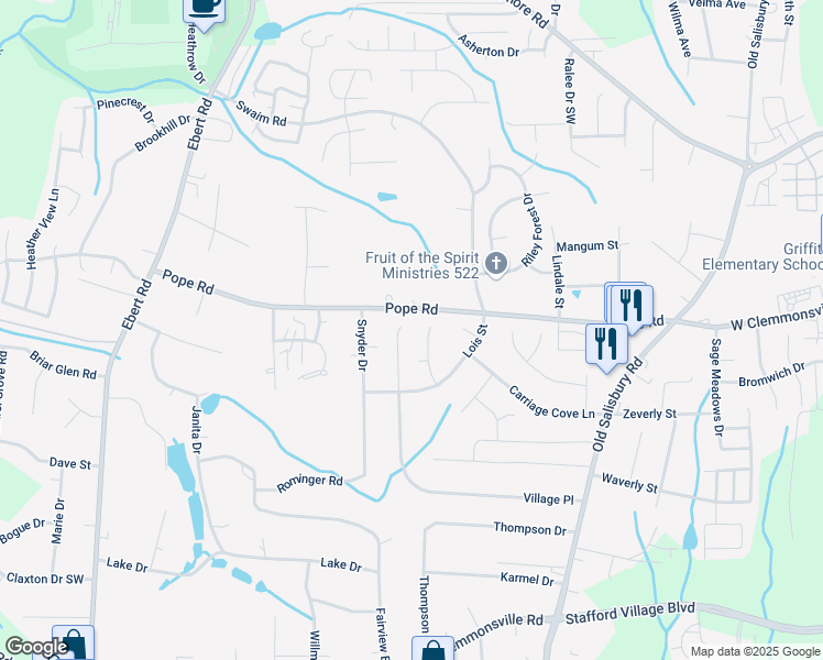 map of restaurants, bars, coffee shops, grocery stores, and more near 1932 Astoria Court in Winston-Salem