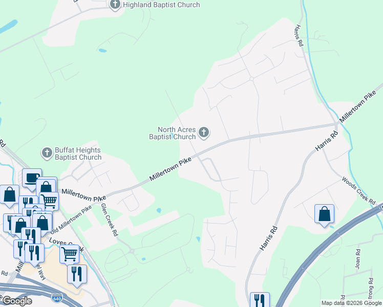 map of restaurants, bars, coffee shops, grocery stores, and more near 2701 Mary Emily Ln in Knoxville