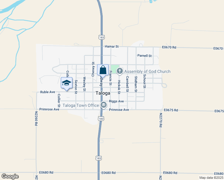 map of restaurants, bars, coffee shops, grocery stores, and more near 209 Ruble Avenue in Taloga
