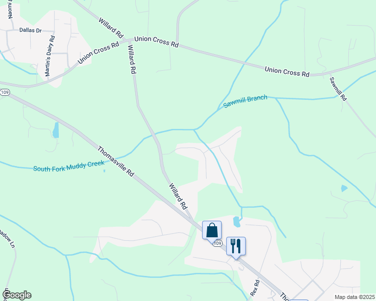 map of restaurants, bars, coffee shops, grocery stores, and more near 4253 Glenmore Creek Drive in Winston-Salem