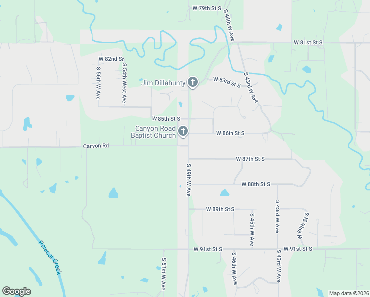 map of restaurants, bars, coffee shops, grocery stores, and more near 8702 South 49th West Avenue in Tulsa