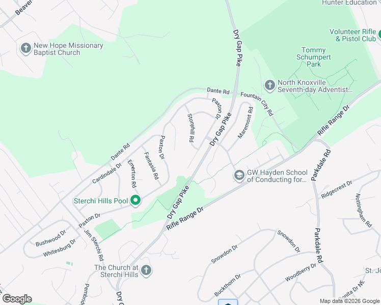 map of restaurants, bars, coffee shops, grocery stores, and more near 1505 Paxton Drive in Knoxville