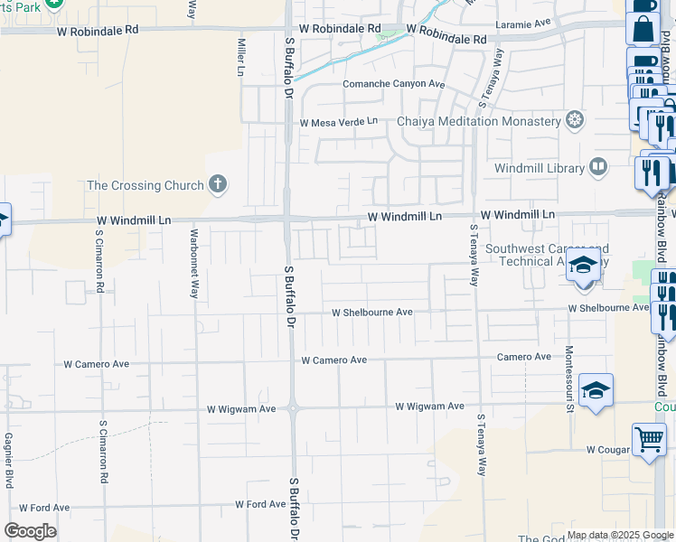 map of restaurants, bars, coffee shops, grocery stores, and more near 7675 West Mistral Avenue in Las Vegas