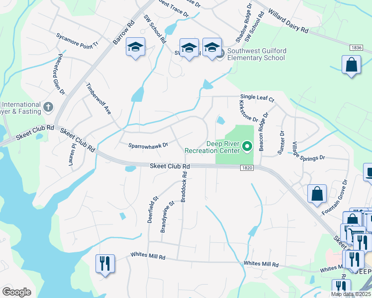 map of restaurants, bars, coffee shops, grocery stores, and more near 4208 Braddock Road in High Point