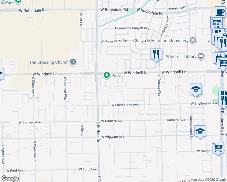 map of restaurants, bars, coffee shops, grocery stores, and more near 7675 West Mistral Avenue in Las Vegas