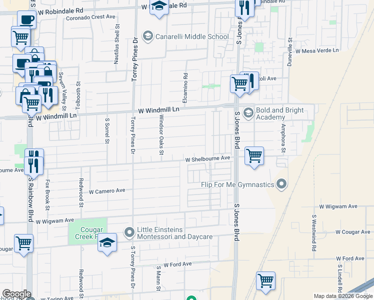 map of restaurants, bars, coffee shops, grocery stores, and more near 6293 Sierra Knolls Court in Las Vegas