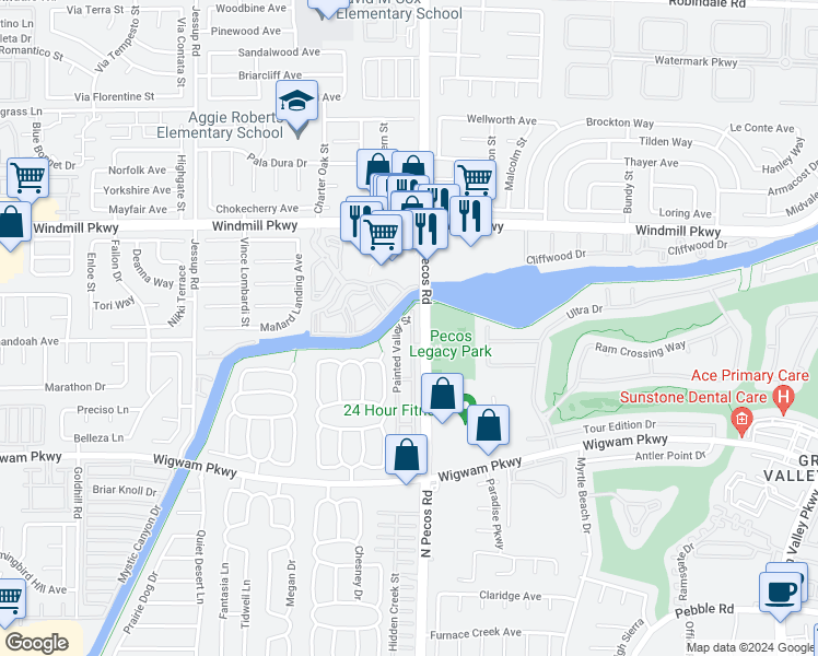 map of restaurants, bars, coffee shops, grocery stores, and more near 183 Tapatio Street in Henderson