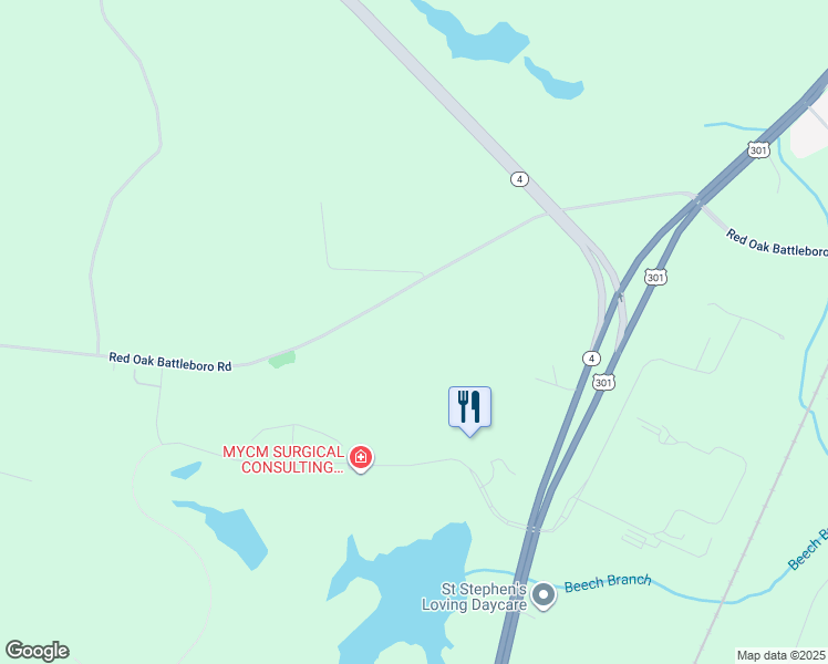 map of restaurants, bars, coffee shops, grocery stores, and more near Red Oak Battleboro Road in Rocky Mount