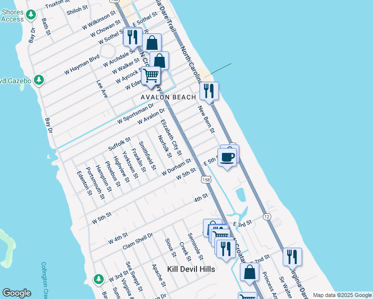 map of restaurants, bars, coffee shops, grocery stores, and more near 2014 North Croatan Highway in Kill Devil Hills