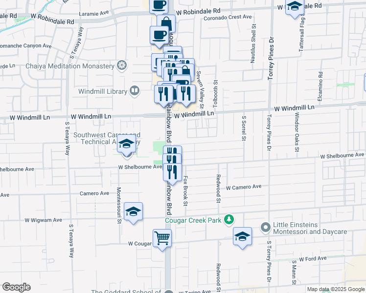 map of restaurants, bars, coffee shops, grocery stores, and more near 6847 Cavatina Avenue in Las Vegas