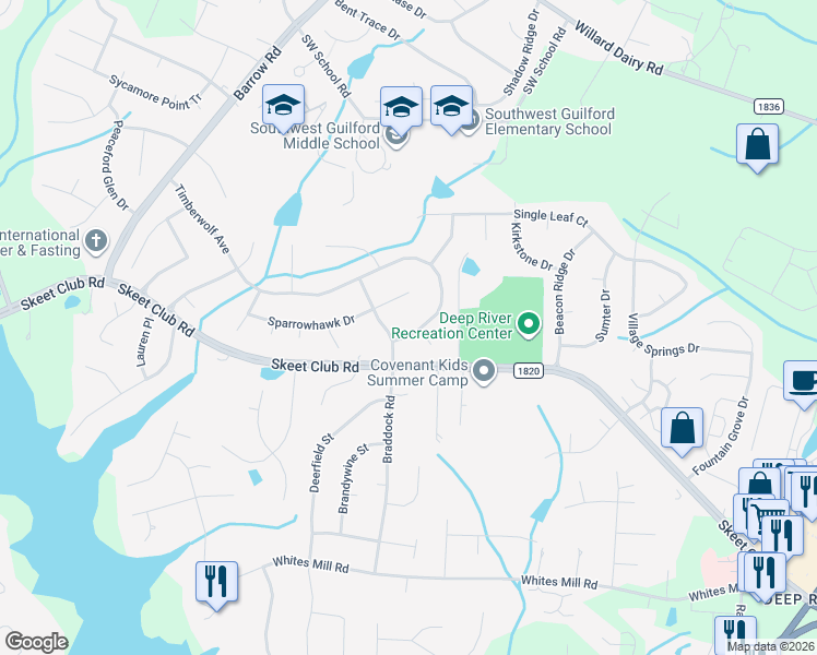 map of restaurants, bars, coffee shops, grocery stores, and more near 4208 Braddock Road in High Point