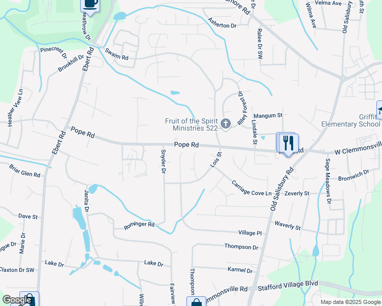 map of restaurants, bars, coffee shops, grocery stores, and more near 1932 Astoria Court in Winston-Salem
