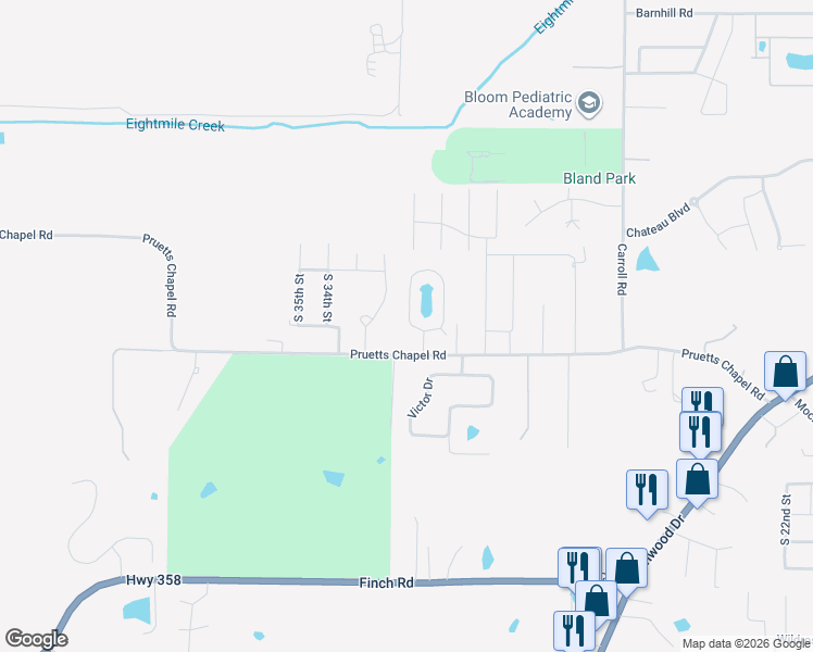 map of restaurants, bars, coffee shops, grocery stores, and more near 3 Enclave Circle in Paragould