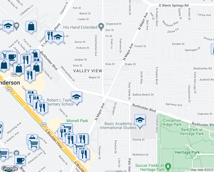 map of restaurants, bars, coffee shops, grocery stores, and more near 720 Center Street in Henderson