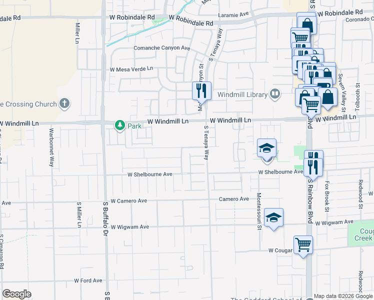 map of restaurants, bars, coffee shops, grocery stores, and more near 7441 West Mistral Avenue in Las Vegas