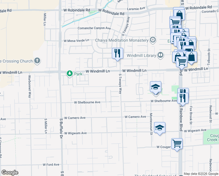 map of restaurants, bars, coffee shops, grocery stores, and more near 7441 West Mistral Avenue in Las Vegas