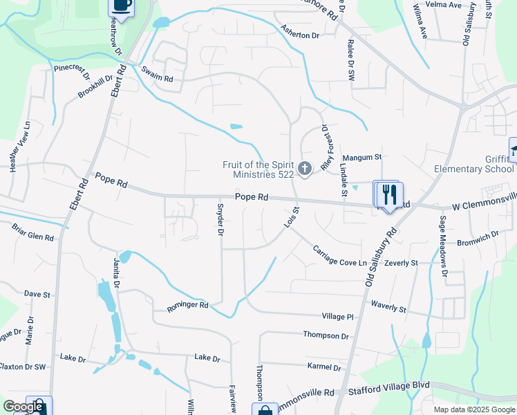 map of restaurants, bars, coffee shops, grocery stores, and more near 1932 Astoria Court in Winston-Salem