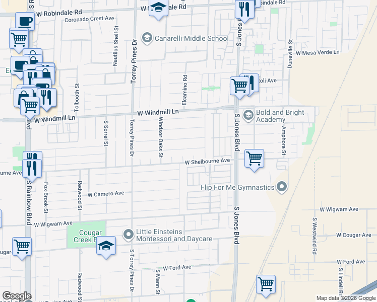 map of restaurants, bars, coffee shops, grocery stores, and more near 6279 Sierra Knolls Court in Las Vegas
