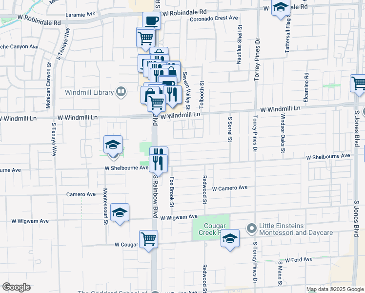 map of restaurants, bars, coffee shops, grocery stores, and more near 6793 Cavatina Avenue in Las Vegas