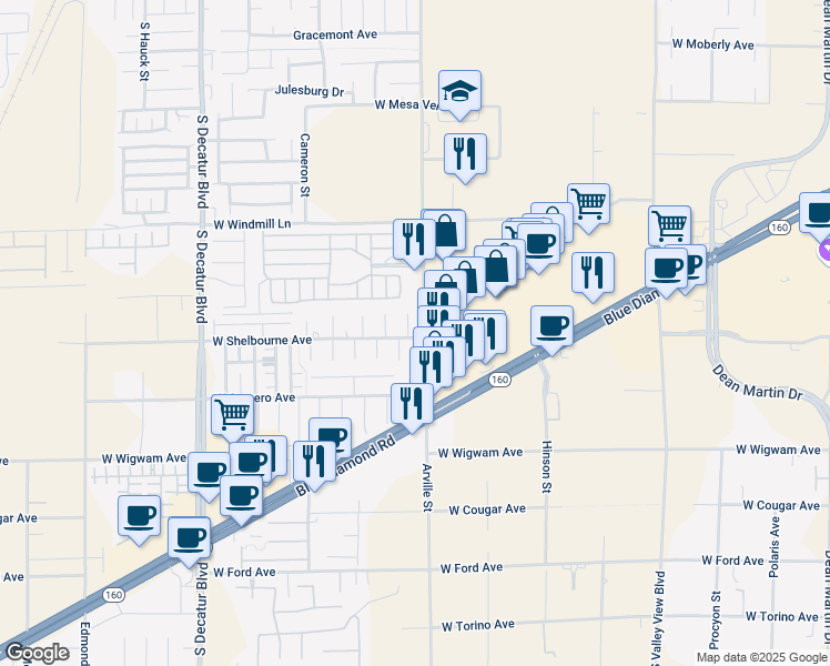 map of restaurants, bars, coffee shops, grocery stores, and more near 8295 Pearl Diver Court in Las Vegas