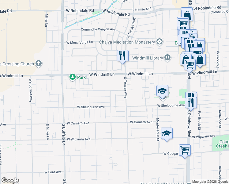 map of restaurants, bars, coffee shops, grocery stores, and more near 7441 West Mistral Avenue in Las Vegas