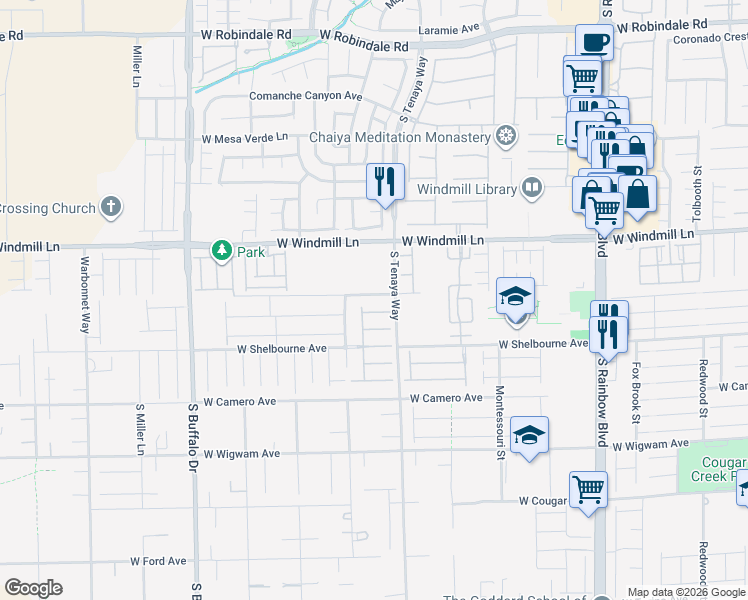 map of restaurants, bars, coffee shops, grocery stores, and more near 7393 West Mistral Avenue in Las Vegas