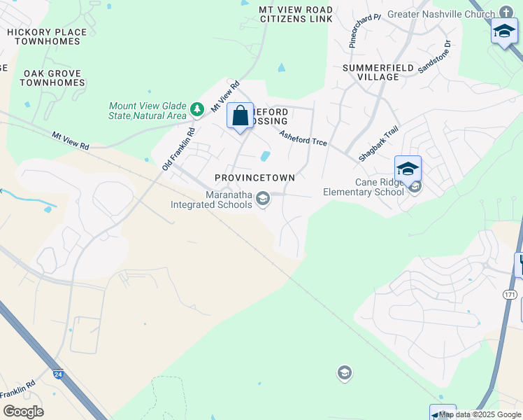 map of restaurants, bars, coffee shops, grocery stores, and more near 1630 Cardigan Way in Nashville