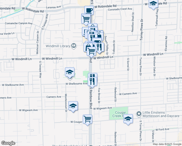 map of restaurants, bars, coffee shops, grocery stores, and more near 8220 South Rainbow Boulevard in Las Vegas