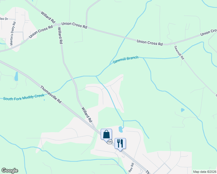 map of restaurants, bars, coffee shops, grocery stores, and more near 3104 Arrowcrest Place in Winston-Salem