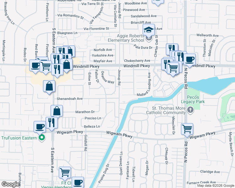 map of restaurants, bars, coffee shops, grocery stores, and more near 2850 Nikki Place in Henderson
