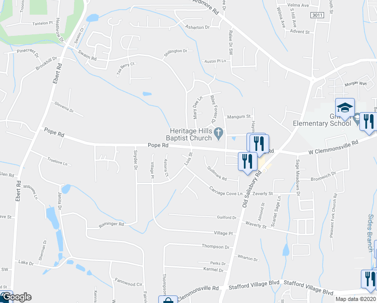 map of restaurants, bars, coffee shops, grocery stores, and more near 3900 Lois Street in Winston-Salem