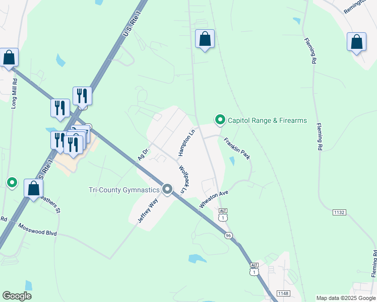 map of restaurants, bars, coffee shops, grocery stores, and more near 400 Hampton Lane in Youngsville
