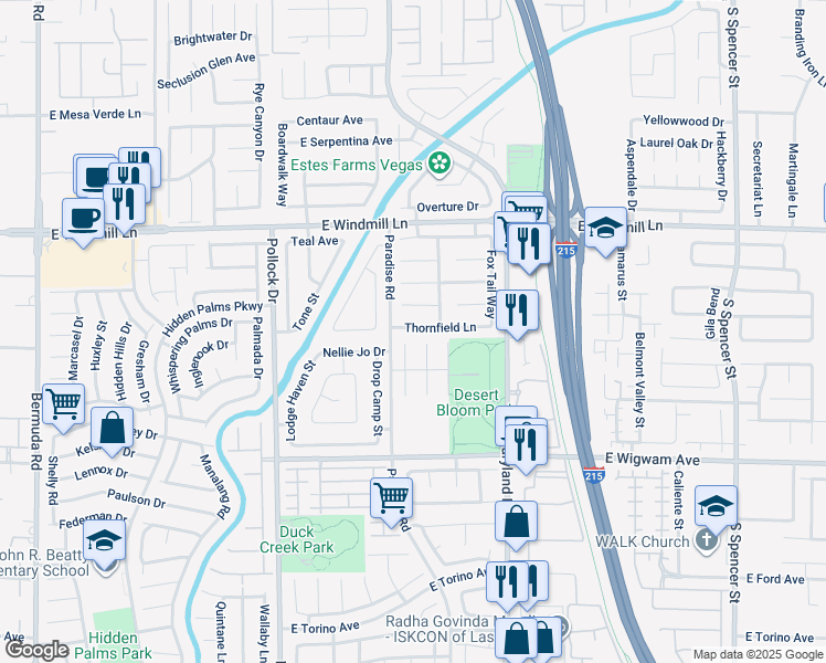 map of restaurants, bars, coffee shops, grocery stores, and more near 1045 Thornfield Lane in Las Vegas