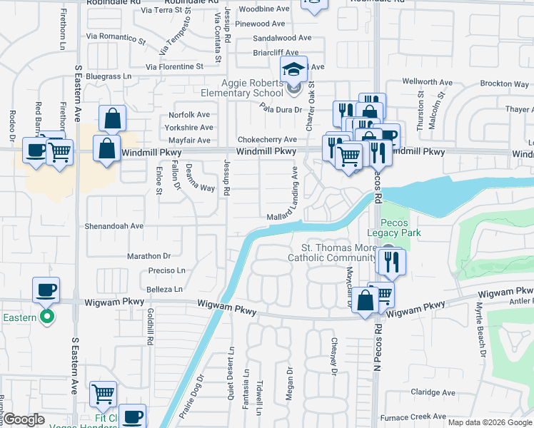 map of restaurants, bars, coffee shops, grocery stores, and more near 2719 Mallard Landing Avenue in Henderson