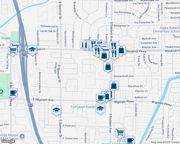 map of restaurants, bars, coffee shops, grocery stores, and more near 2151 Santina Avenue in Las Vegas