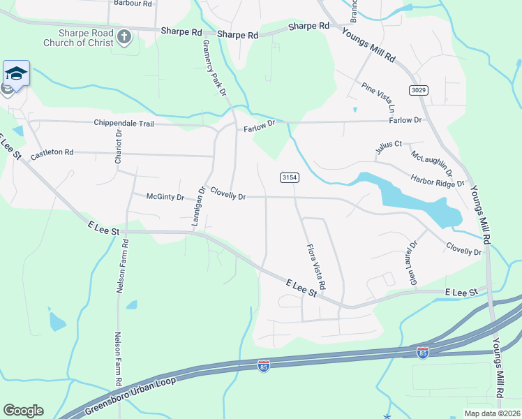 map of restaurants, bars, coffee shops, grocery stores, and more near 2303 Rothwood Acres Road in Greensboro